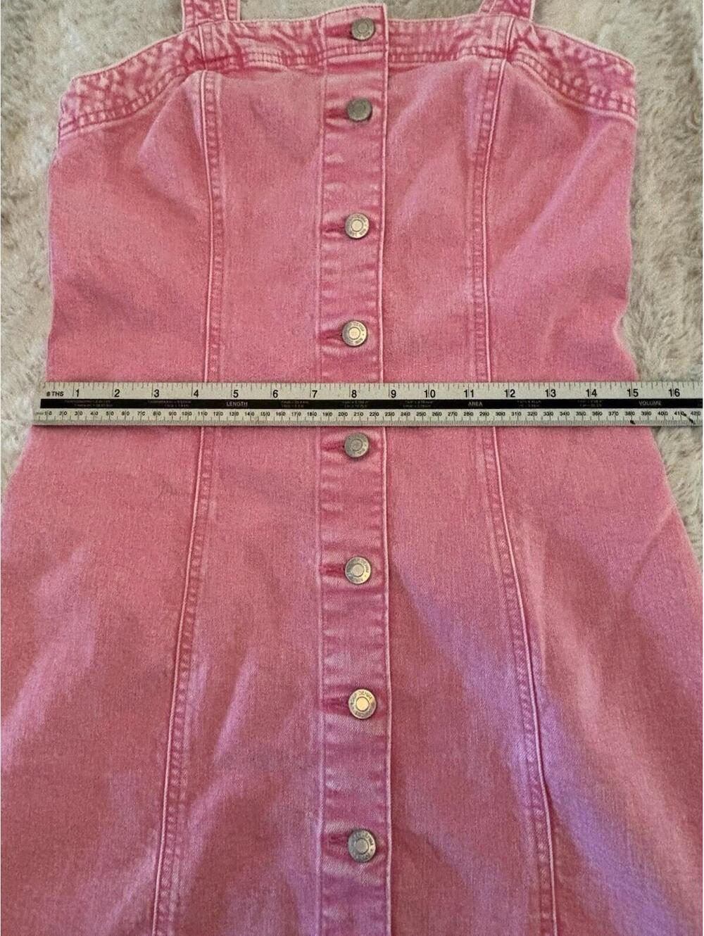 GAP Pink Denim Mini Dress Button Front Strappy NWT Size Small - Picture 9 of 9
